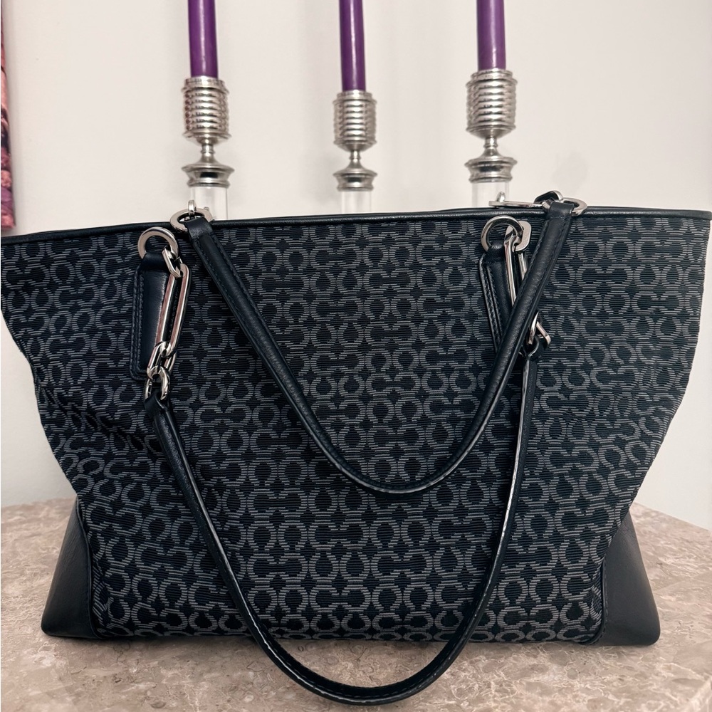 Coach Black and Charcoal Signature Tote with Silver Hardware